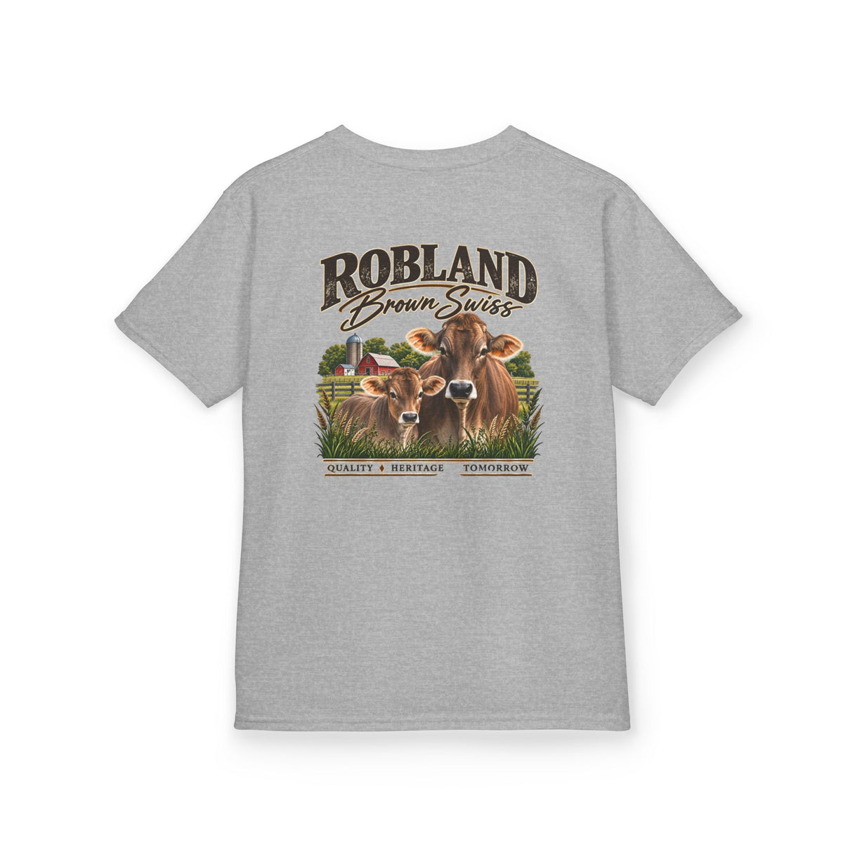 Robland Brown Swiss Kids Tee — Farm Cow Graphic T-Shirt